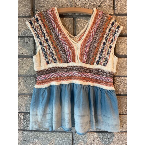 Pilcro XS Hand-Knit Multi-Color Top With Blue Ombre Hem - Picture 2 of 9